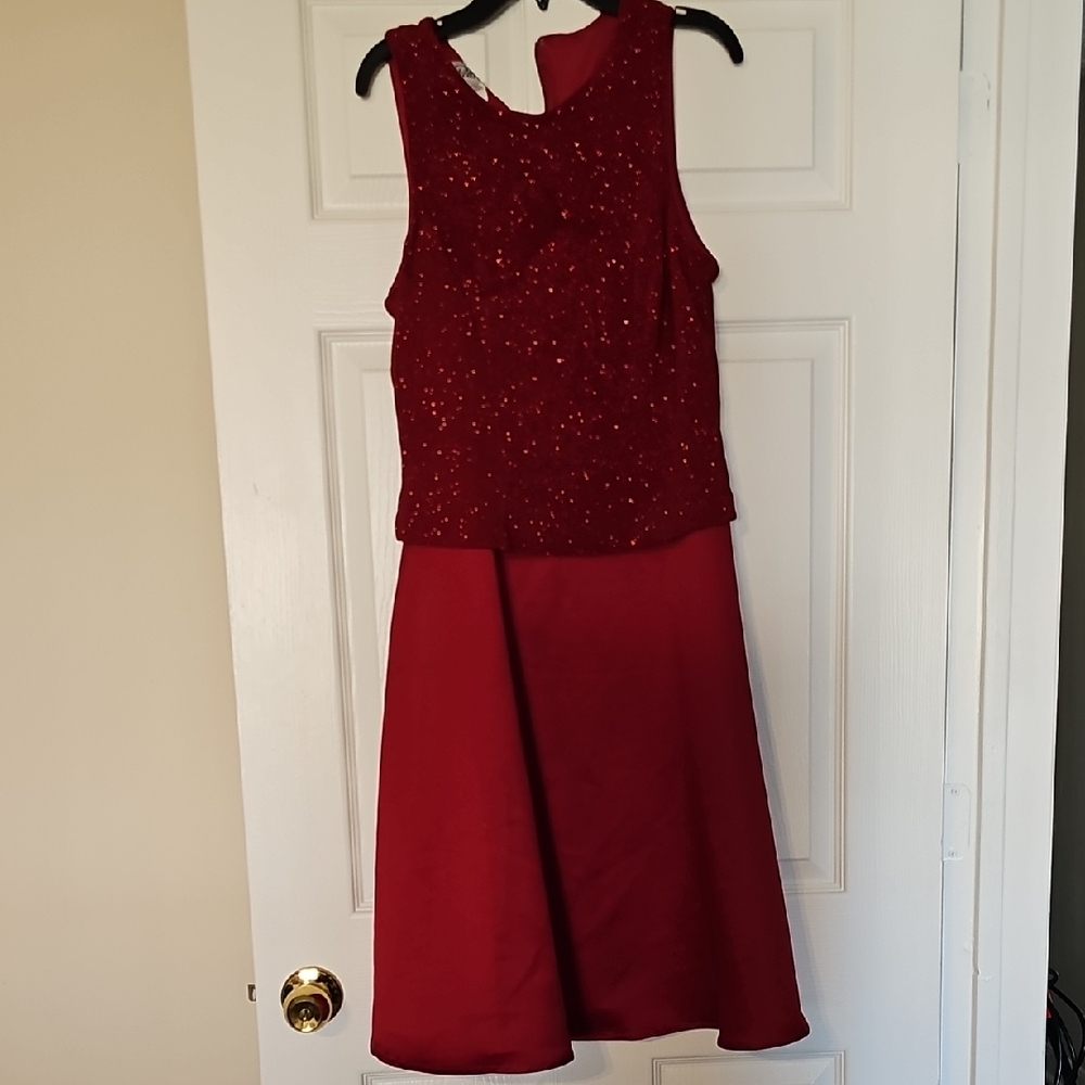 Patra Red Midi Dress with Beaded Bodice